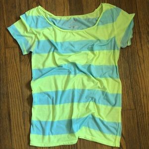 Neon Green and Blue Striped Tee